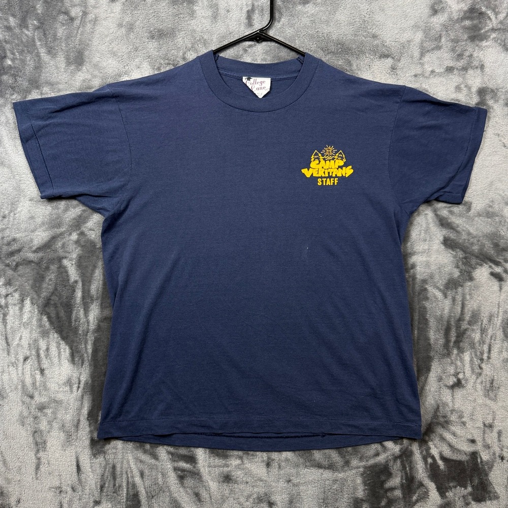 College Lane T-Shirt Mens XL Navy Camp Veritans Staff Vintage USA Made 50/50 - Picture 1 of 7